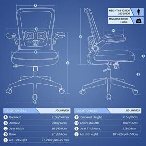 KARXAS Ergonomic Office Chair Breathable Mesh Desk Chair, Lumbar Support Computer Chair with Wheels and Flip-up Arms, Swivel Task Chair, Adjustable Height Home Gaming Chair (Black)