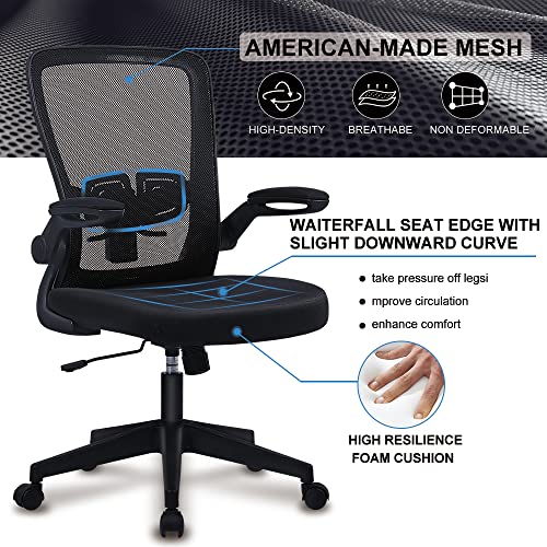 KARXAS Ergonomic Office Chair Breathable Mesh Desk Chair, Lumbar Support Computer Chair with Wheels and Flip-up Arms, Swivel Task Chair, Adjustable Height Home Gaming Chair (Black)