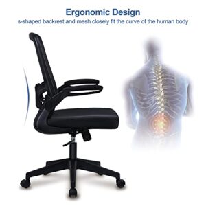 KARXAS Ergonomic Office Chair Breathable Mesh Desk Chair, Lumbar Support Computer Chair with Wheels and Flip-up Arms, Swivel Task Chair, Adjustable Height Home Gaming Chair (Black)