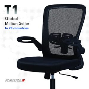 KARXAS Ergonomic Office Chair Breathable Mesh Desk Chair, Lumbar Support Computer Chair with Wheels and Flip-up Arms, Swivel Task Chair, Adjustable Height Home Gaming Chair (Black)