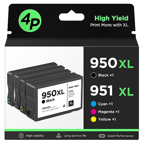 【Larger Capacity】 950XL 951XL High-Yield Ink Cartridges 4 Combo Pack, Replacement for HP 950 951 XL Ink Cartridges, Works with OfficeJet Pro 8600 8610 8620 8625 Printer (1BK/1C/1M/1Y)