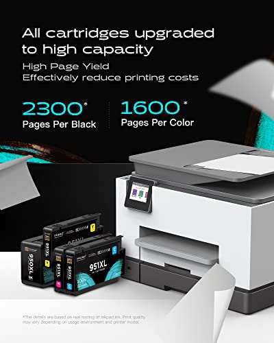 【Larger Capacity】 950XL 951XL High-Yield Ink Cartridges 4 Combo Pack, Replacement for HP 950 951 XL Ink Cartridges, Works with OfficeJet Pro 8600 8610 8620 8625 Printer (1BK/1C/1M/1Y)