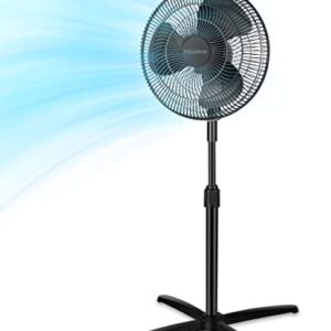 PELONIS Fan Portable 16 Inch Pedestal Fan| 3-Speed| 90° Oscillation| Adjustable Height| Standing Floor Fan for living room, bedroom, kitchen, and home office| Black, PFS40M2ABB