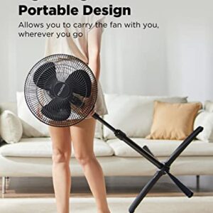 PELONIS Fan Portable 16 Inch Pedestal Fan| 3-Speed| 90° Oscillation| Adjustable Height| Standing Floor Fan for living room, bedroom, kitchen, and home office| Black, PFS40M2ABB