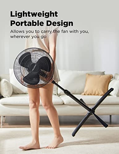 PELONIS Fan Portable 16 Inch Pedestal Fan| 3-Speed| 90° Oscillation| Adjustable Height| Standing Floor Fan for living room, bedroom, kitchen, and home office| Black, PFS40M2ABB