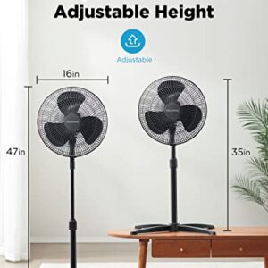 PELONIS Fan Portable 16 Inch Pedestal Fan| 3-Speed| 90° Oscillation| Adjustable Height| Standing Floor Fan for living room, bedroom, kitchen, and home office| Black, PFS40M2ABB