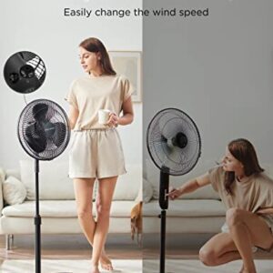 PELONIS Fan Portable 16 Inch Pedestal Fan| 3-Speed| 90° Oscillation| Adjustable Height| Standing Floor Fan for living room, bedroom, kitchen, and home office| Black, PFS40M2ABB