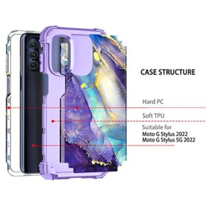 Rancase Compatible with Moto G Stylus 2022 5G/4G Case,Three Layer Heavy Duty Shockproof Protection Hard Plastic Bumper +Soft Silicone Rubber Protective Case for Motorola G Stylus 2022,Purple