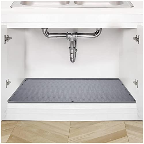 Under Sink Mat for Kitchen Waterproof, 34" x 22" Silicone Under Sink Liner Cabinet Mat Cabinet Protector, Sink Mats for Kitchen, Bathroom and Laundry Room