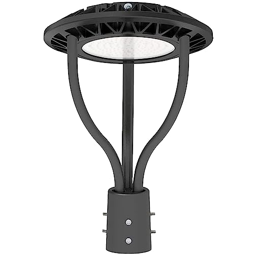 LED Post Top Light with Dusk to Dawn Photocell,80W/100W/120W/150W Power Tunable,3CCT 3000K-4000K-5000K,Outdoor Post Light LED Circular Pole Light,for Parking Lot Garden Lighting,IP65 DLC&ETL Listed