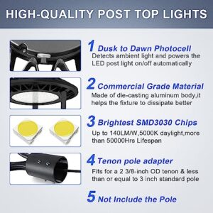 LED Post Top Light with Dusk to Dawn Photocell,80W/100W/120W/150W Power Tunable,3CCT 3000K-4000K-5000K,Outdoor Post Light LED Circular Pole Light,for Parking Lot Garden Lighting,IP65 DLC&ETL Listed