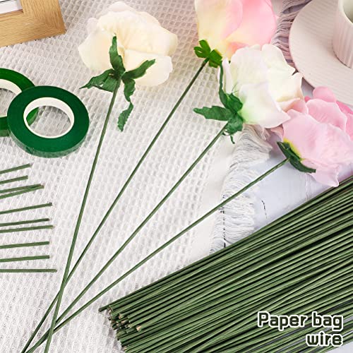 60 Pack Floral Stems Wire for Paper Flower 2 Gauge Flower Stems for Crochet Projects 16 Inch Artificial Green Crafts Wire Wreath Making Supplies for Flower DIY