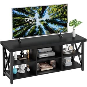 greenforest tv stand for tv up to 65 inches entertainment center with 6 storage cabinet for living room, 55 inch television stands console table, black