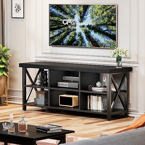 GreenForest TV Stand for TV up to 65 inches Entertainment Center with 6 Storage Cabinet for Living Room, 55 inch Television Stands Console Table, Black