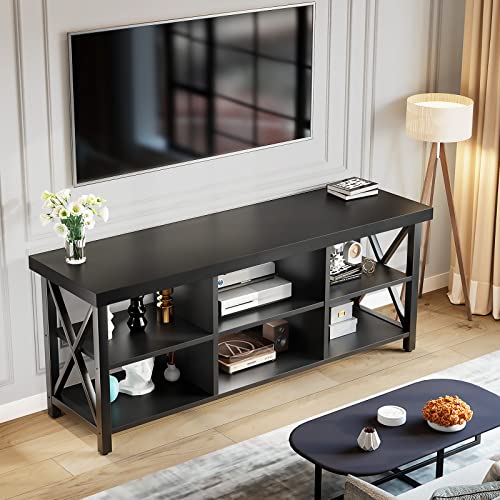 GreenForest TV Stand for TV up to 65 inches Entertainment Center with 6 Storage Cabinet for Living Room, 55 inch Television Stands Console Table, Black