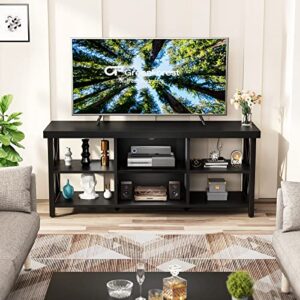 GreenForest TV Stand for TV up to 65 inches Entertainment Center with 6 Storage Cabinet for Living Room, 55 inch Television Stands Console Table, Black