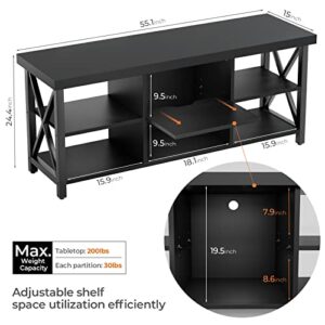 GreenForest TV Stand for TV up to 65 inches Entertainment Center with 6 Storage Cabinet for Living Room, 55 inch Television Stands Console Table, Black