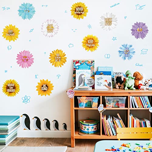 36 Pieces Sun Flower Spring Cutouts with Growth Mindset Bulletin Board Springtime Confetti Positive Sayings Accents Motivational Inspirational Quote Cards for Classroom School (Fresh Color)