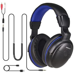 simolio headphones with extra long cord for tv with volume amplified & clear dialogue, 18ft/5.5m long coil cord, over ear wired tv headphones for seniors w/volume control & clip, 40 hrs playtime