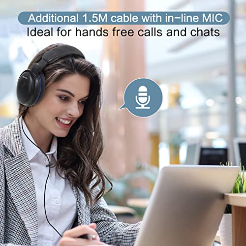SIMOLIO Headphones with Extra Long Cord for TV with Volume Amplified & Clear Dialogue, 18ft/5.5M Long Coil Cord, Over Ear Wired TV Headphones for Seniors w/Volume Control & Clip, 40 Hrs Playtime