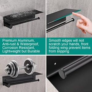 Paper Towel Holder for Kitchen - TDYU Wall Mount Paper Towel Holder with Shelf Under Cabinet, Rustproof Aluminum, Lightweight but Durable, Both Available in Adhesive & Screws (Black)