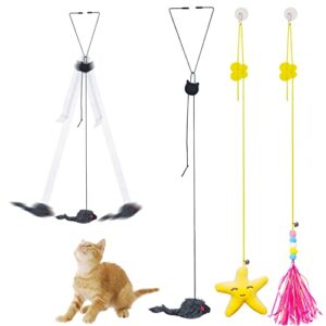 mice toys for indoor cats - 3 pack hanging door cat toys with tassel - retractable cat toy with rope mouse starfish caterpillar - interactive cat teaser toy for indoor kitten play chase exercise