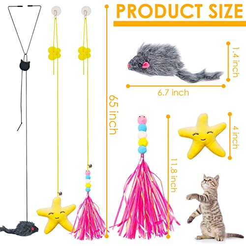 Mice Toys for Indoor Cats - 3 Pack Hanging Door Cat Toys with Tassel - Retractable Cat Toy with Rope Mouse Starfish Caterpillar - Interactive Cat Teaser Toy for Indoor Kitten Play Chase Exercise