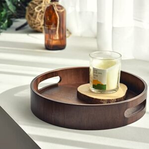 Walnut Wooden Round Serving Tray with Handle for Serve Beverages Tea Food on Storage Platters Natural Decorative Kitchen Living Room Coffee Home Dining Table 9.84 inch