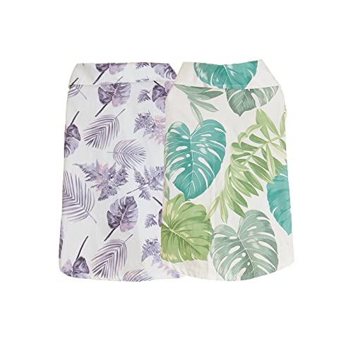 2 Pieces Hawaiian Dog Shirt Hawaiian Shirts for Dogs Breathable Soft Dog Clothes Cool Dog Polo Shirt Summer Thin Puppy Dog Vest Coconut Tree Pineapple Floral Quick Dry (GTX01-purple Green-m)