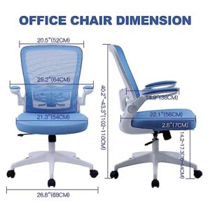 KARXAS Ergonomic Office Chair Breathable Mesh Desk Chair, Lumbar Support Computer Chair with Wheels and Flip-up Arms, Swivel Task Chair, Adjustable Height Home Gaming Chair (Blue&White)