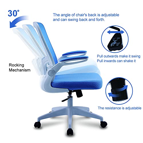 KARXAS Ergonomic Office Chair Breathable Mesh Desk Chair, Lumbar Support Computer Chair with Wheels and Flip-up Arms, Swivel Task Chair, Adjustable Height Home Gaming Chair (Blue&White)