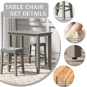 Nathaniel Home 3 Piece Table Set Counter Height Dining Furniture One Bench and Two Saddle Stools, Gray