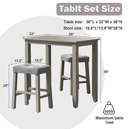 Nathaniel Home 3 Piece Table Set Counter Height Dining Furniture One Bench and Two Saddle Stools, Gray