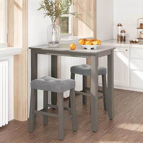 Nathaniel Home 3 Piece Table Set Counter Height Dining Furniture One Bench and Two Saddle Stools, Gray