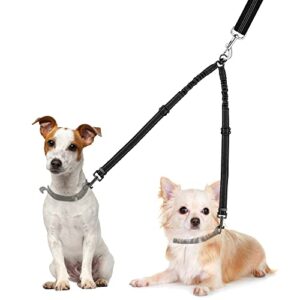 autowt double dog leash, no tangle 360° swivel rotation reflective lead attachment adjustable length dual two dog lead splitter, comfortable shock absorbing walking training for 2 dogs