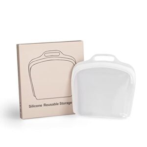 jin zhou silicone storage bag, extra large silicone storage container dishwasher microwaveable safe extra thick air tight silicone bag for sandwich, snack, travel items white