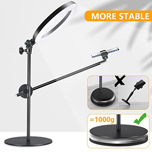 Selfie Ring Light with Stand and Phone Holder,Overhead Phone Mount with 10.5" Ring Lights,Desk Circle Lingt with Tripod Adjustable Shooting Arm for Video Recording,YouTube,TikTok,Live Streaming