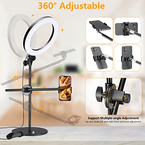 Selfie Ring Light with Stand and Phone Holder,Overhead Phone Mount with 10.5" Ring Lights,Desk Circle Lingt with Tripod Adjustable Shooting Arm for Video Recording,YouTube,TikTok,Live Streaming