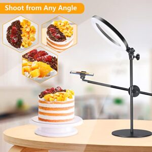 Selfie Ring Light with Stand and Phone Holder,Overhead Phone Mount with 10.5" Ring Lights,Desk Circle Lingt with Tripod Adjustable Shooting Arm for Video Recording,YouTube,TikTok,Live Streaming