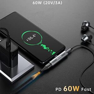 Teleadapt USB C to 3.5mm Headphone Audio and Charger Adapter, 2-in-1 USB C to Aux Mic Jack Adapter with PD 60W Fast Charging for Stereo, Hi-Res DAC, Compatible with Galaxy S20/ S21/NoteS20, Pixel 2/3