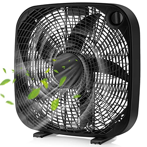 Tangkula 3-Speed Box Fan, 20 inch Floor Fan for Full-Force Circulation with Air Conditioner, 3 Settings, Adjustable Dial, Carrying Handle, Portable Floor Fan for Home, Compact & Lightweight (Black)