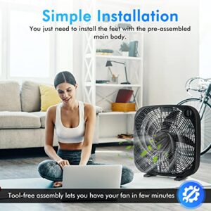 Tangkula 3-Speed Box Fan, 20 inch Floor Fan for Full-Force Circulation with Air Conditioner, 3 Settings, Adjustable Dial, Carrying Handle, Portable Floor Fan for Home, Compact & Lightweight (Black)