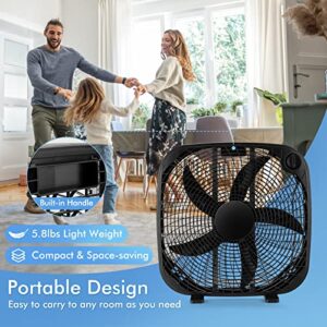 Tangkula 3-Speed Box Fan, 20 inch Floor Fan for Full-Force Circulation with Air Conditioner, 3 Settings, Adjustable Dial, Carrying Handle, Portable Floor Fan for Home, Compact & Lightweight (Black)