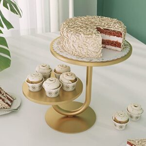 Vivevol 2 Tier Gold Cake Stand, Round Cupcake Stand for Parties, 10/8 Inch, Metal