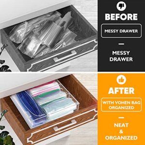 Vonhen Ziplock Bag Storage Organizer - Acrylic Kitchen Drawer Baggie Organizer Box for Gallon, Quart, Sandwich and Snack, Compatible with Ziploc, Solimo, Hefty, Glad Bags Variety Size
