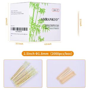 AMRANKUO Bamboo Wooden Toothpicks With Individually Wrapped Package| 2000-Count Round Toothpicks| Good for Small Appetizer,Party,Cleaning Teeth,Cocktail Picks, BBQ, Craft.