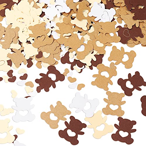 210 Pieces Bears with a Heart CutOut Confetti Baby Shower Cream Brown Paper Confetti Sprinkles Bear Table Confetti for Boy Girl Home Party Table Decorations