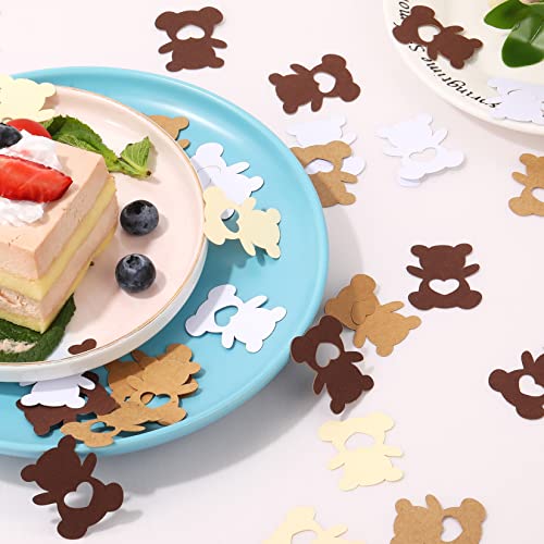 210 Pieces Bears with a Heart CutOut Confetti Baby Shower Cream Brown Paper Confetti Sprinkles Bear Table Confetti for Boy Girl Home Party Table Decorations