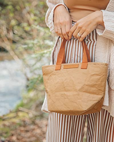 Out of the Woods Water Resistant Insulated Mini Shopper Lunch Bag – Lightweight Reusable Lunch Tote – Vegan Lunch Cooler with Handles – Sustainable Small Vegan Lunch Bag - Sahara