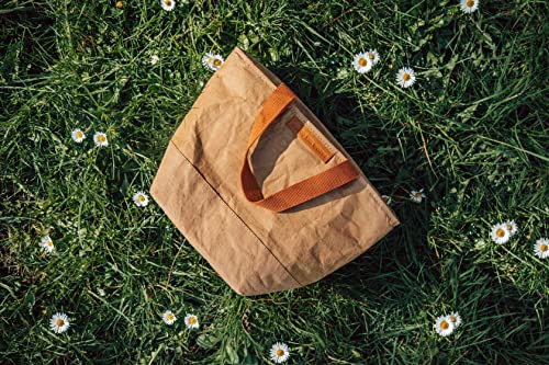 Out of the Woods Water Resistant Insulated Mini Shopper Lunch Bag – Lightweight Reusable Lunch Tote – Vegan Lunch Cooler with Handles – Sustainable Small Vegan Lunch Bag - Sahara